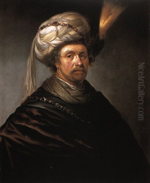 Portrait Of A Man Wearing A Plumed Turban Oil Painting by Daniel De Koninck