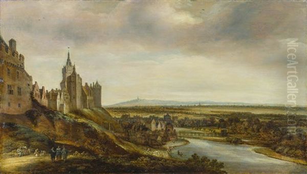 Bleichwiesen Vor Kleve Mit Der Schwanenburg Oil Painting by Jacob Koninck