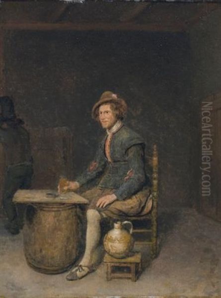 A Hunter Seated In A Tavern Interior Oil Painting by Philips Koninck