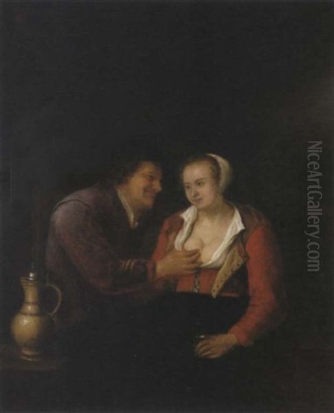 A Man And A Woman Carousing Oil Painting by Philips Koninck