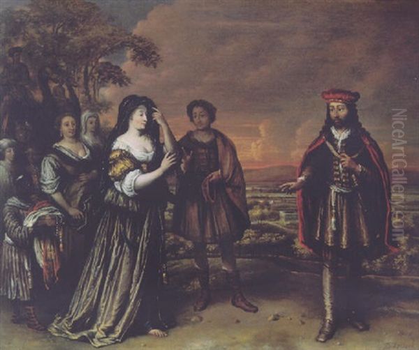 Isaac Meeting Rebecca Oil Painting by Philips Koninck