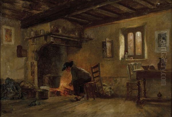 Paysan Dans Son Interieur Oil Painting by Charles Joseph Beauverie