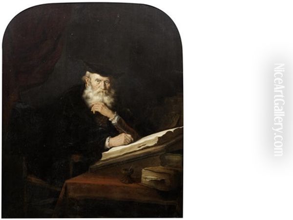 A Philosopher Seated At His Desk Oil Painting by Salomon Koninck