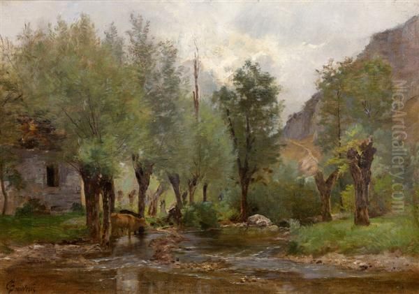 Paysage Montagneux A La Riviere Oil Painting by Charles Joseph Beauverie