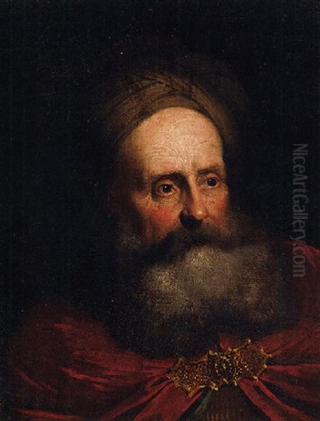 A Bearded Man In A Turban And A Red Cloak Oil Painting by Salomon Koninck