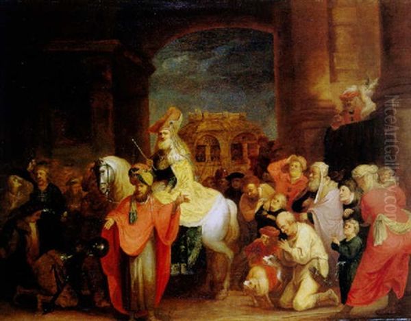 Der Triumphzug Des Mardochaj Oil Painting by Salomon Koninck