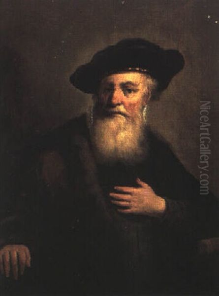 Portratt Pa Aldre Man Med Barett Oil Painting by Salomon Koninck