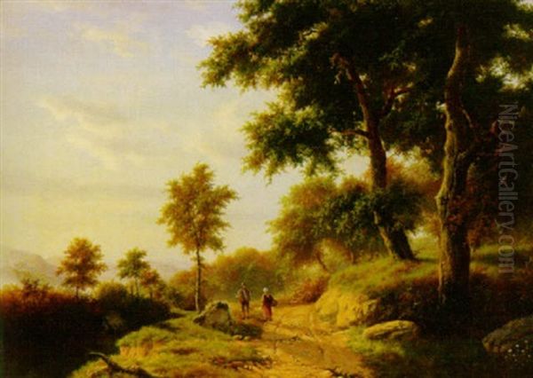 Bewaldete Berglandschaft. Auf Dem Weg Ein Bauernpaar Oil Painting by Arnold Hendrik Koning