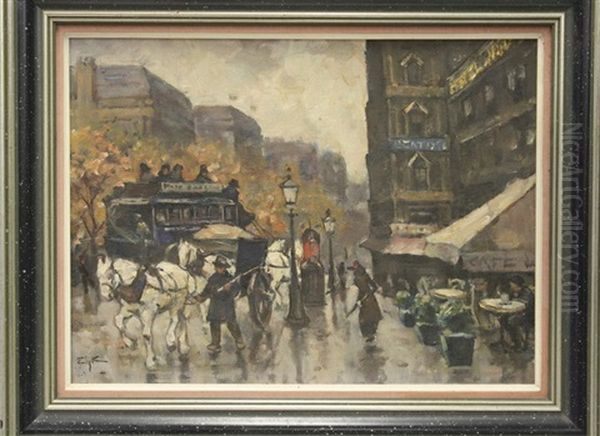 Parijsche Boulevard In November 1891 Oil Painting by Edzard Koning