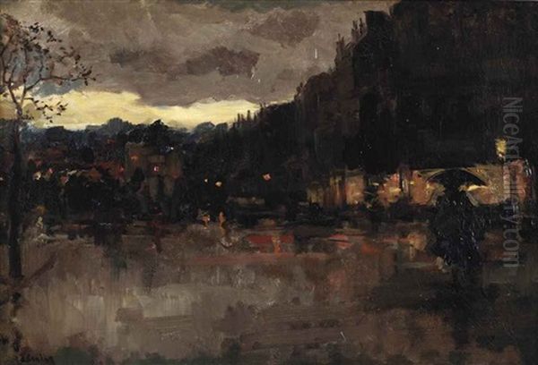 Town View By Night Oil Painting by Edzard Koning