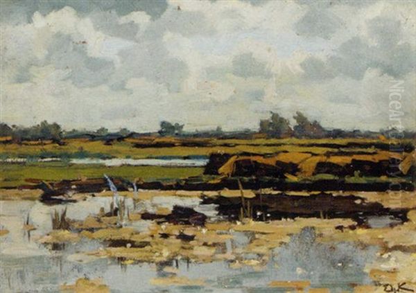 A Pond In A Pastoral Landscape Oil Painting by Edzard Koning