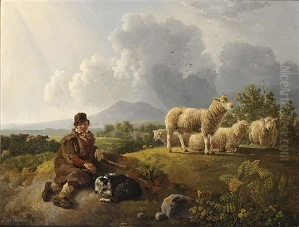 A Young Shepherd With His Flock by Leendert de Koningh the Younger