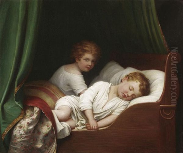 Im Reich Der Traume: Ruhendes Geschwisterpaar In Einem Himmelbett Oil Painting by Leendert de Koningh the Younger