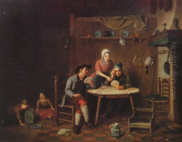 Kortspelare Oil Painting by Leendert de Koningh the Younger