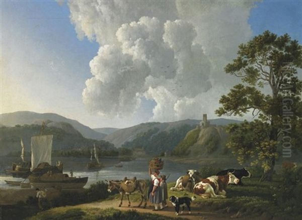 Flusslandschaft Mit Hirten Und Vieh Oil Painting by Leendert de Koningh