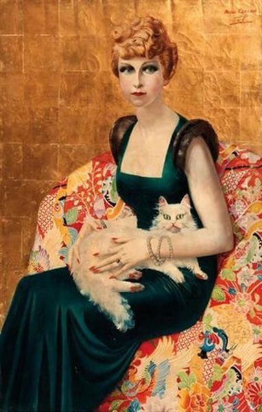 Portrait De Femme Au Chat, Xxxv Oil Painting by Micao Kono