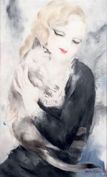 Elegante Au Chat, 1921 Oil Painting by Micao Kono