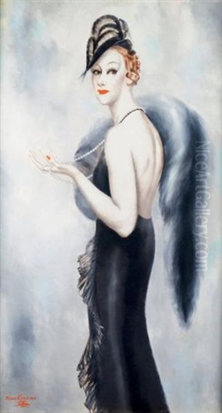 Elegante Au Sautoir De Perles Oil Painting by Micao Kono