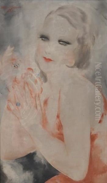 Jeune Femme A La Robe Rouge Oil Painting by Micao Kono