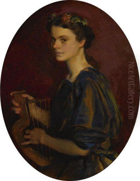 Girl With Lyre (portrait Of Dorothea Gilder) Oil Painting by Cecilia Beaux