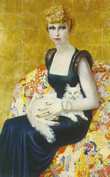 Elegante Assise, Un Chat Sur Les Genoux Oil Painting by Micao Kono