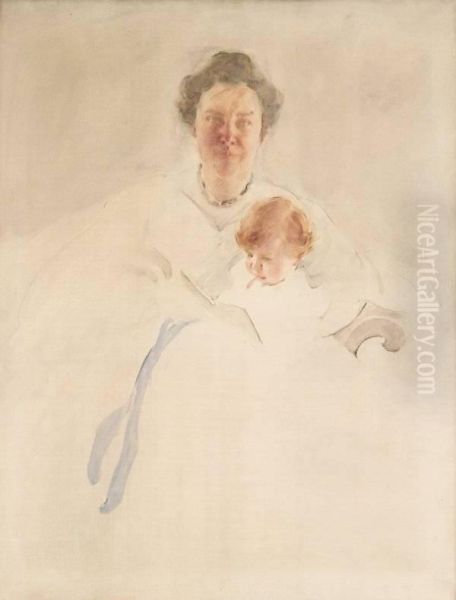 Mrs. Robert Chapin And Daughter Christina Oil Painting by Cecilia Beaux