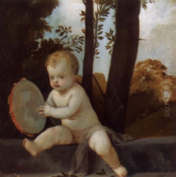 Kleiner Putto Mit Tambourin Oil Painting by Rudolf Konopa