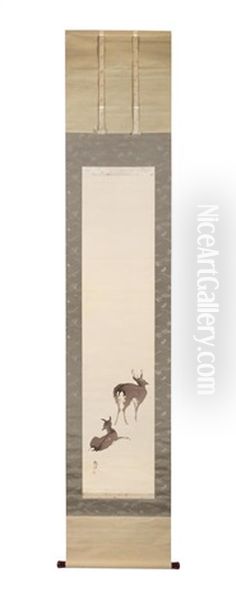 Two Kakejiku (vertical Hanging Scrolls) Oil Painting by Okoku Konoshima