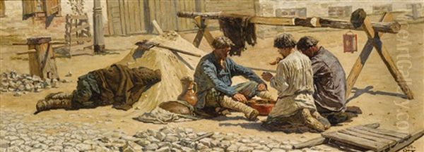 The Stone Workers Oil Painting by Vasily Vasilievich Konovalov