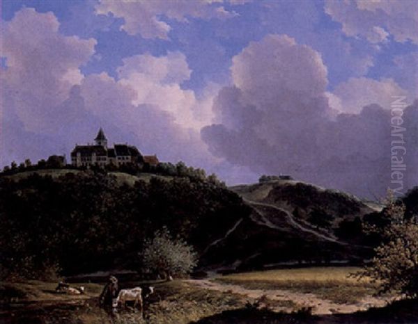 A Landscape With A Castle Oil Painting by Adrianus Van Der Koogh