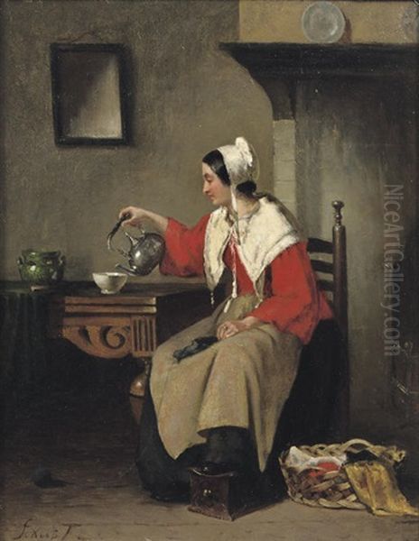 Pouring Tea Oil Painting by Sipke (Cornelis) Kool