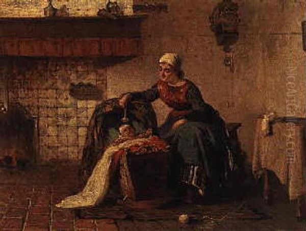 A Mother And Child By The Hearth Oil Painting by Sipke (Cornelis) Kool