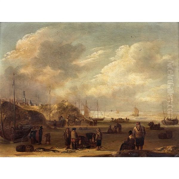 Bord De Mer A Scheveningen Oil Painting by Willem Gillisz Kool