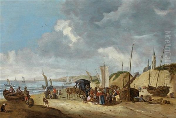 La Plage De Scheveningen Oil Painting by Willem Gillisz Kool