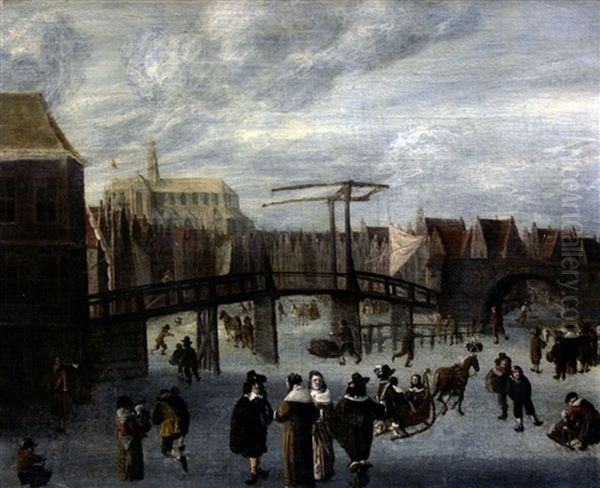 Les Patineurs Oil Painting by Willem Gillisz Kool