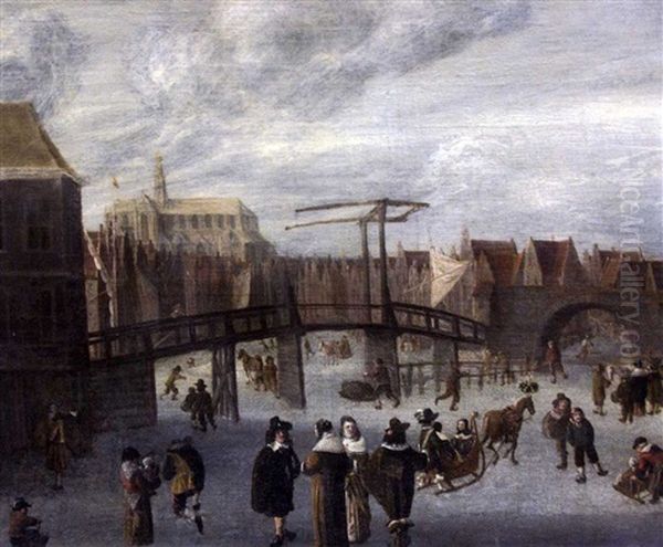 Les Patineurs Oil Painting by Willem Gillisz Kool