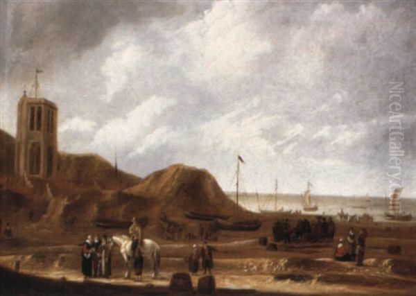 The Beach At Egmond-aan-zee Oil Painting by Willem Gillisz Kool