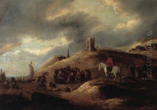 The Beach At Scheveningen With A Horseman And Fishing Folk Oil Painting by Willem Gillisz Kool