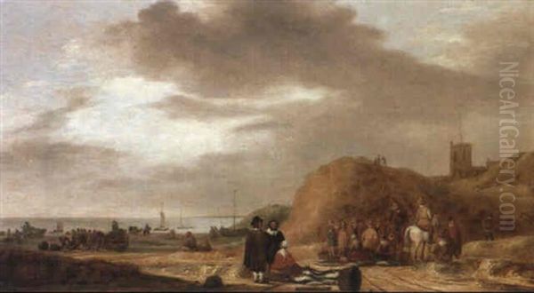 Fishmongers On The Beach Near Egmond Aan Zee Oil Painting by Willem Gillisz Kool