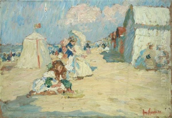 Plage Animee Oil Painting by Augustus Koopman