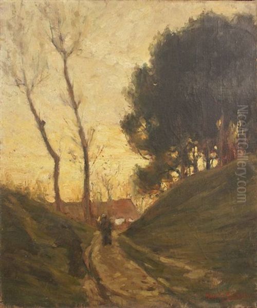 Figure On A Road At Dusk Oil Painting by Augustus Koopman