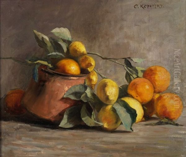 Stillleben Mit Orangen Und Zitronen Oil Painting by Olga Kopetzky