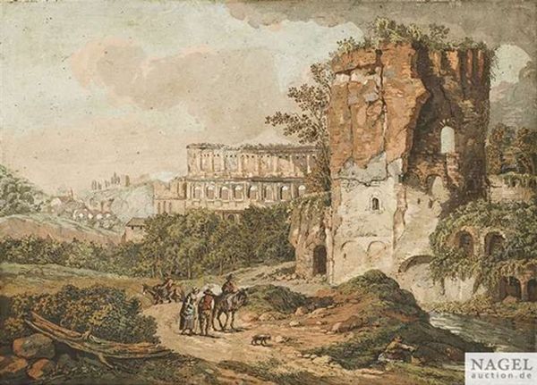 Romisches Ruinencapriccio Mit Landleuten Auf Einem Sandigen Fahrweg Oil Painting by Wolfgang Koepp