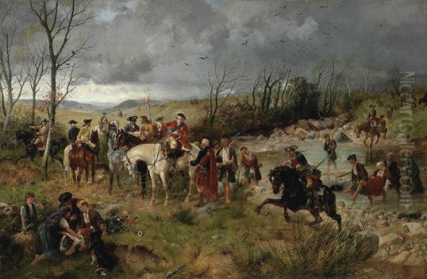 Halt Of Prince Charles Edward On The Banks Of The Nairne Oil Painting by Richard Beavis