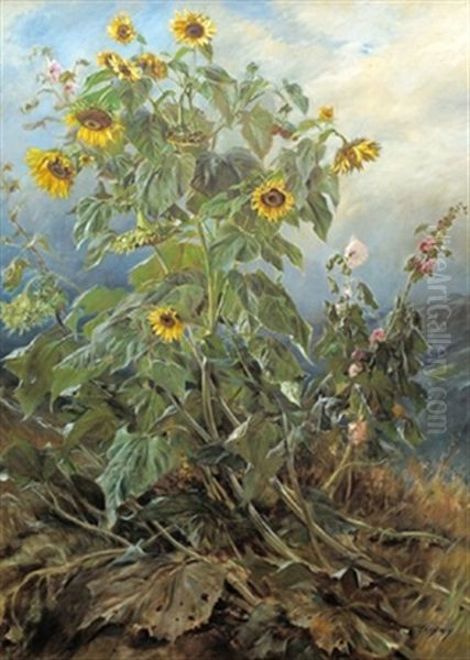 Sonnenblumen Und Malven Oil Painting by Joszi Arpad Koppay