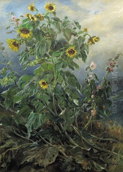 Sonnenblumen Und Malven Oil Painting by Joszi Arpad Koppay