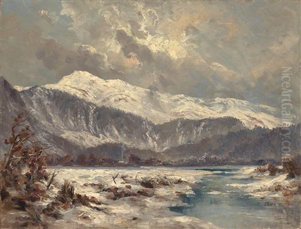 Winterabend An Der Loisach Oil Painting by Karl Koppel