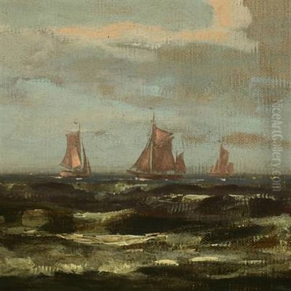 Marine With Sailing Boats Along The Coast Of Sylt Oil Painting by Karl Koppel