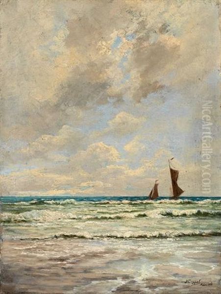 Marine Mit Zwei Segelbooten Oil Painting by Karl Koppel