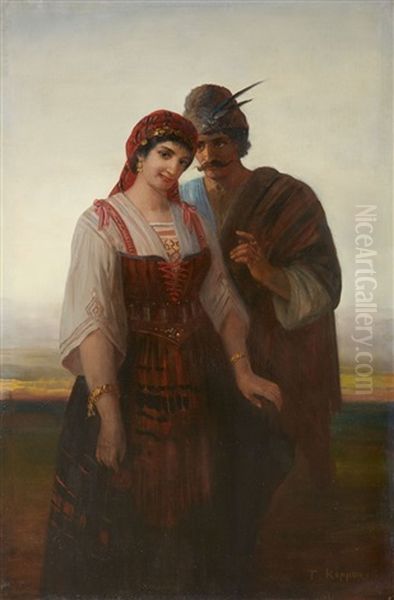 A Romany Couple Oil Painting by Theodor Koeppen